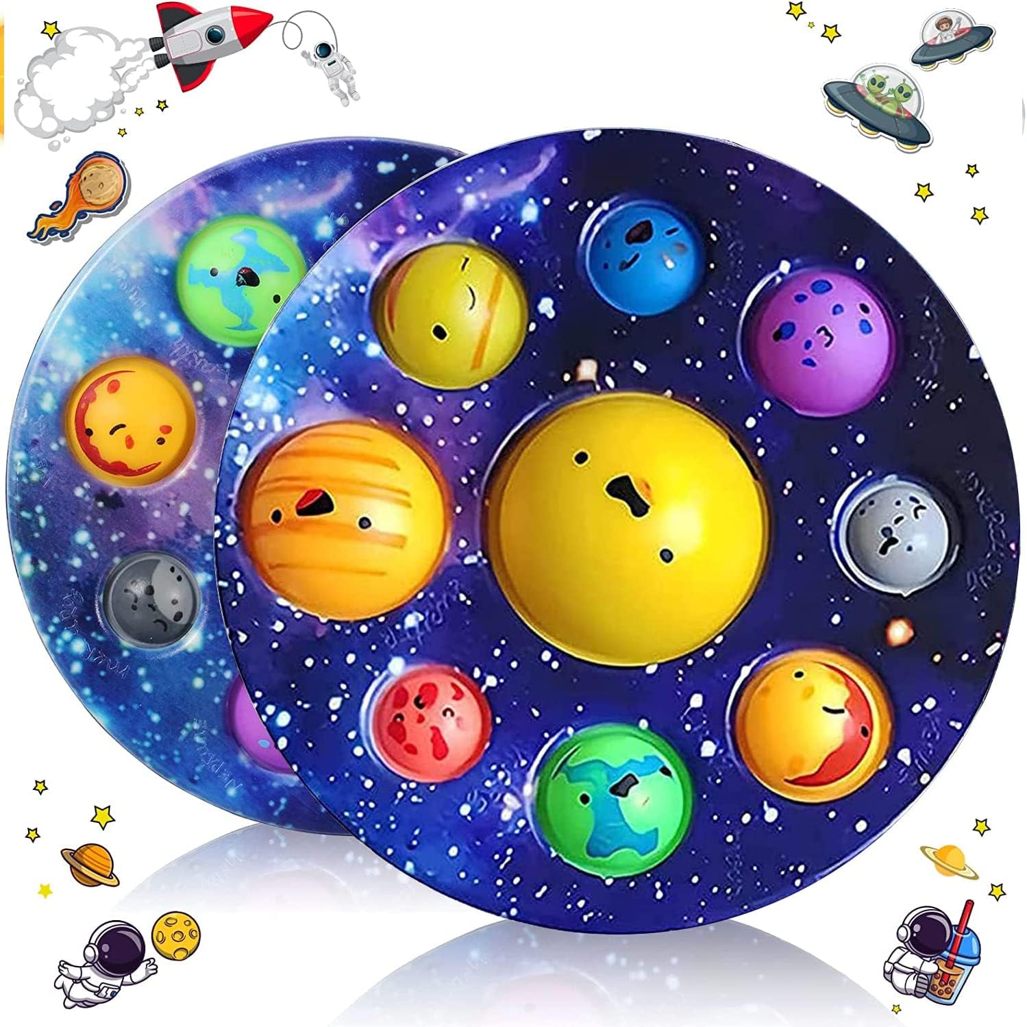 2PC Simple Space Dimple, Planet Dimple Fidget Toy, Space pop it Planet Simple dimple, Solar System Dimple, Kids Educational Toys Stress Relief Anti-Anxiety
