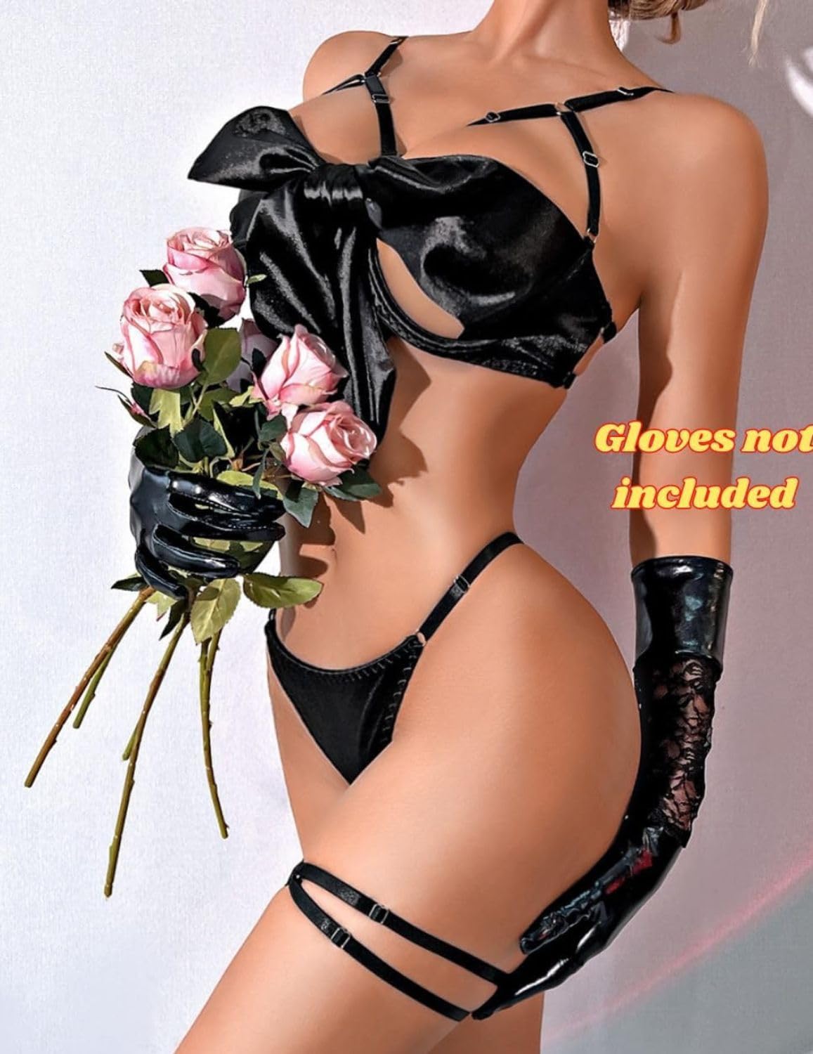 ROSVAJFY Women Sexy Satin Bow Lingerie Unwrap Me Naughty Lingerie 3 Piece Cute Bra and Panty Sets Ladies Valentines Outfit