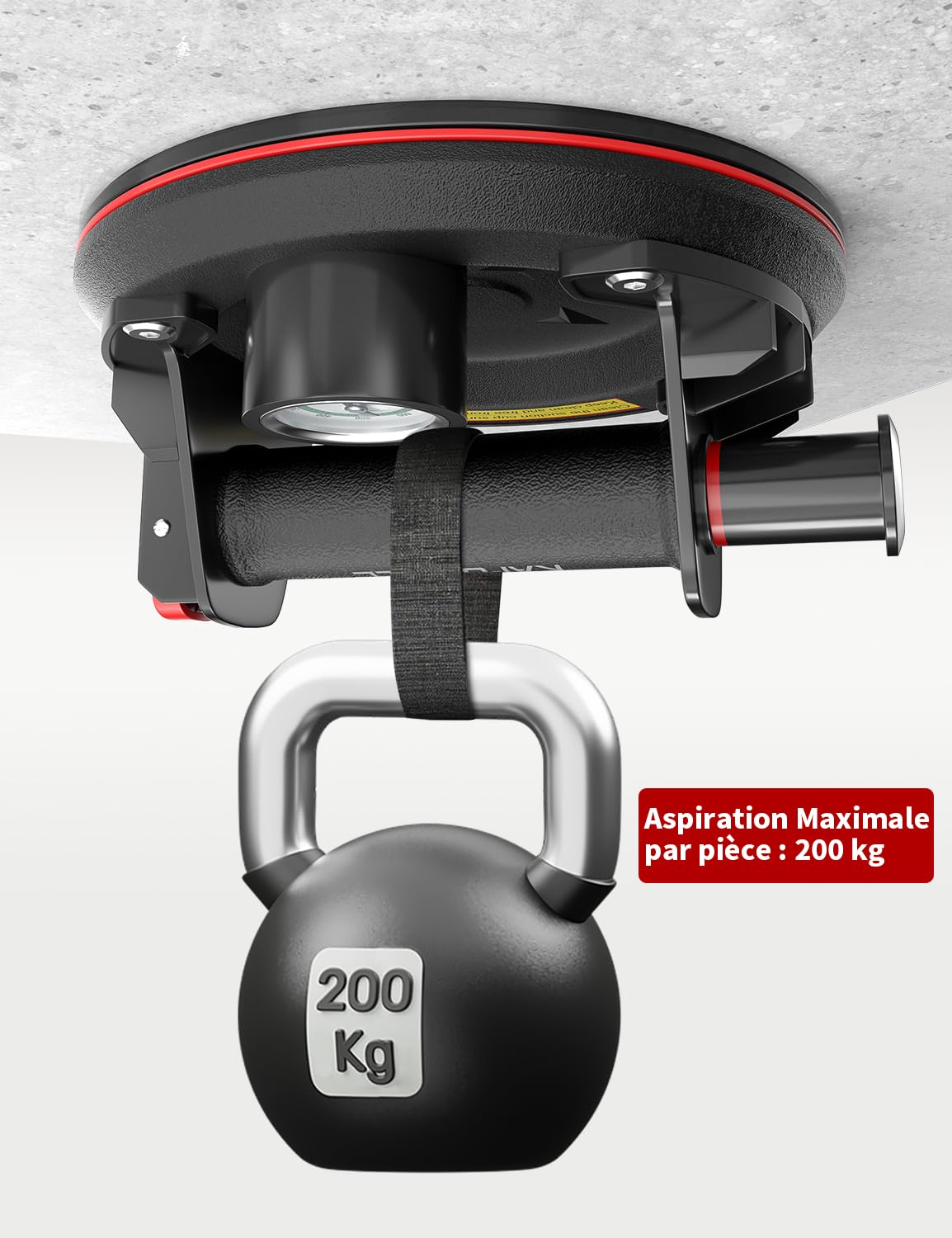 2 x Ventouse Carrelage avec Manomètre, Ventouse Vitre Professionnelle, Charge Max 200 kg/pièce, VentousePare Brise pour Verre, Carreaux, Marbre, Meubles, Plaques, Diamètre 200mm avec Boîte