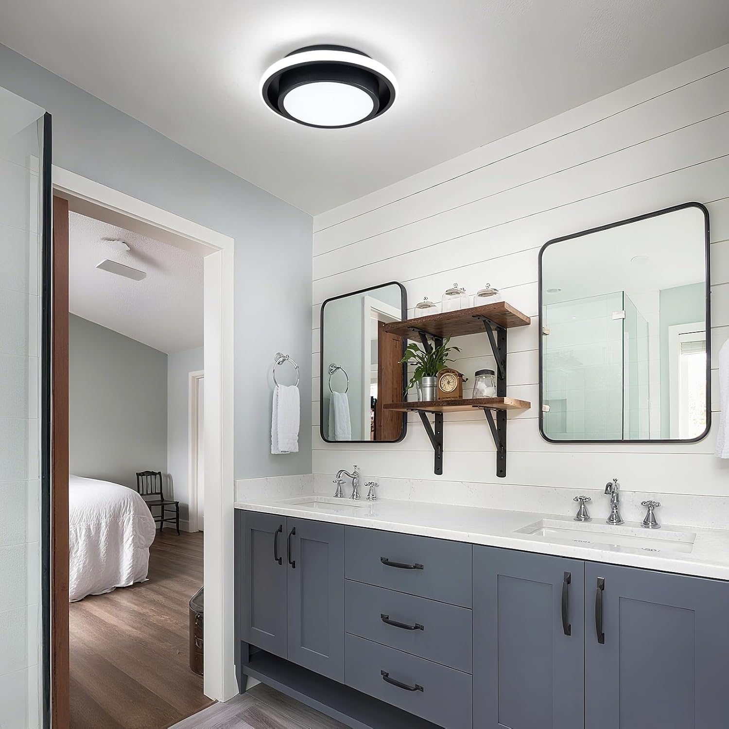 Hallway Light Circle Modern Ceiling Light Fixture, 12IN Modern Ceiling Lamp 6000K LED Ceiling Light Black Ceiling Lighting for Living Room, Balcony Bedroom