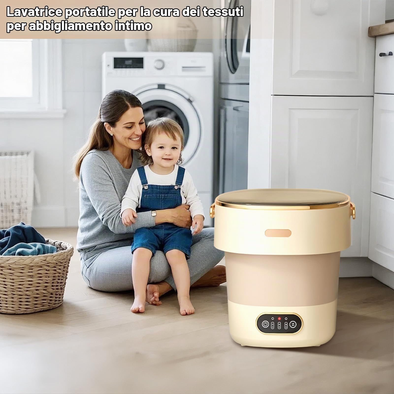 Lavatrice Portatile 13L Pieghevole con Centrifuga, Mini Lavatrice Automatica con 3 Modalità di Pulizia per Biancheria Intima, Vestiti Neonati, Calze, Campeggio e Viaggi, Spina UE, Grigio Bian