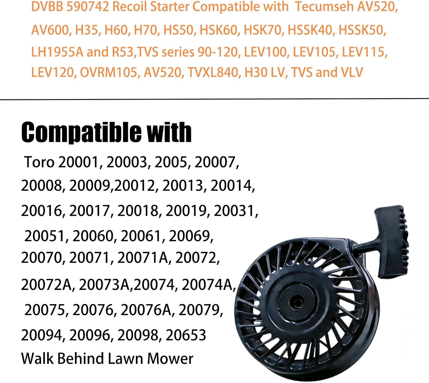 DVBB 590742 Recoil Starter Compatible with Tecumseh 590732A 590737 590763 590785 590787 590694 590707 LEV100 LEV115 LEV120 LEV195 Craftsman Toro Lawn Mower