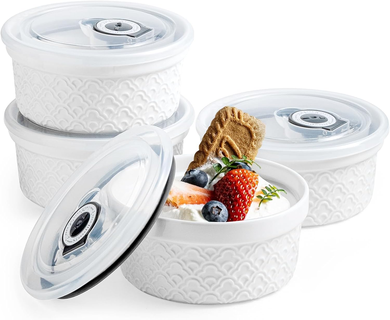 12 oz + 6 oz Ramekins with Lids Oven Safe, Small Baking Dishes with Covers Set of 4