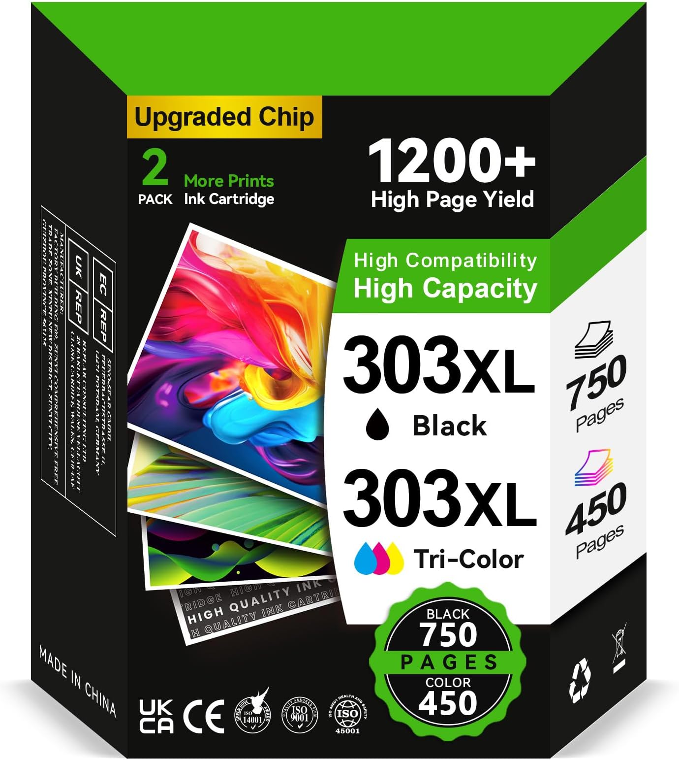 303XL Ink Cartridges BK/CMY- 750/450+ Pages, Replacement for HP 303 Ink Cartridges Black and Colour Original, Ink 303 for HP Envy Inspire 7220e 7221e 7920 7920e Envy Photo 6220 6230 6234 7120 TANGO X
