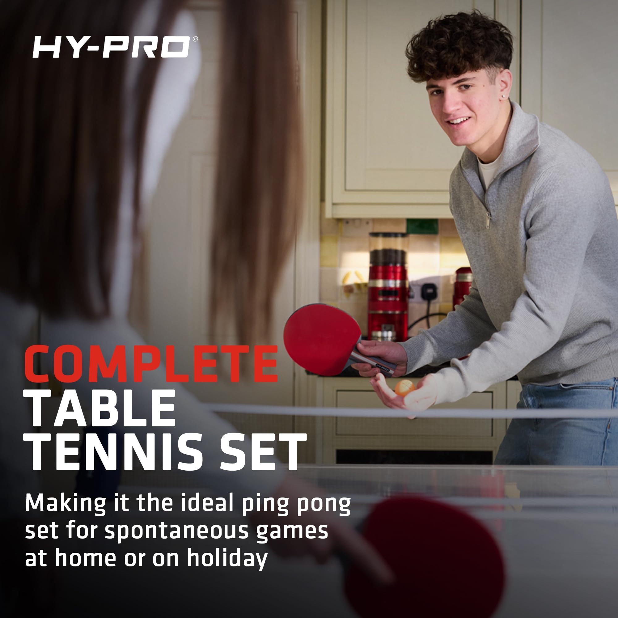 Hy-Pro Set da ping pong portatile – con rete estensibile fino a 170 cm, 4 racchette, 8 palline, borsa per il trasporto, palline a 3 stelle, per bambini e adulti, interni ed esterni, set da ping pong