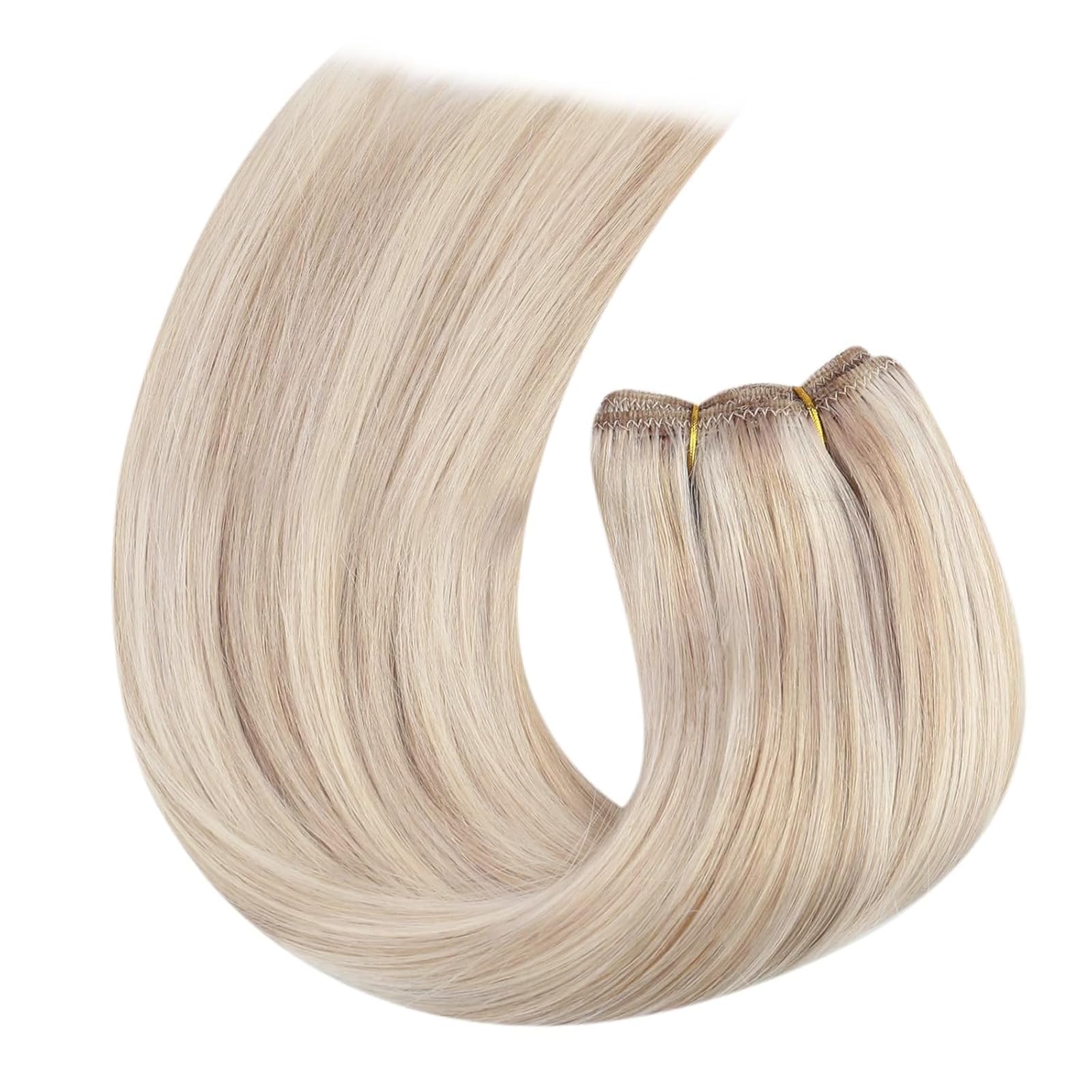 Moresoo Weft Hair Extensions Real Human Hair Medium Brown Highlighted Platinum Blonde Sew in Human Hair Extensions Brown to Blonde Full Head Remy Straight 18 Inch 100g/Pack #P6/60 — view 195