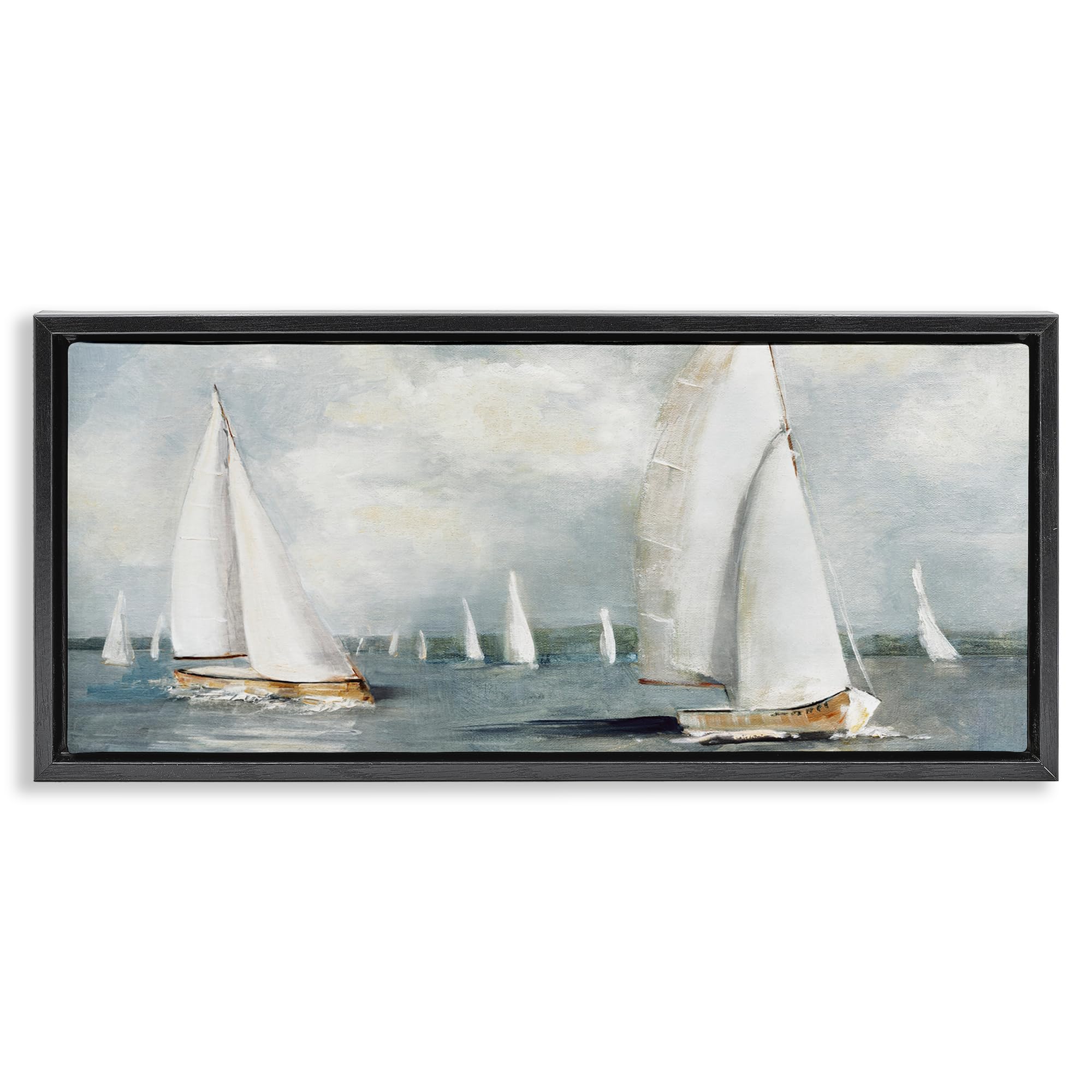 Stupell Industries Jet Black (Matte) 'Windy Sailboat Fleet'| Floating Frame Canvas Art