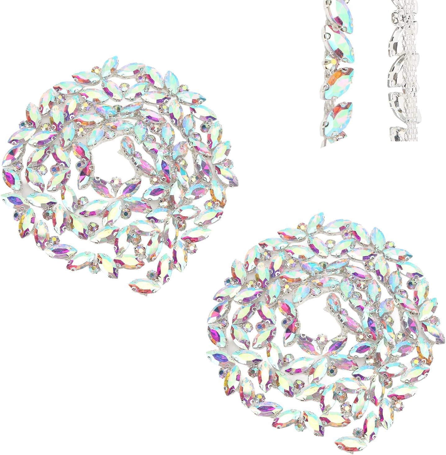 1 Yard Rhinestone Trim, 2Pcs Crystal Rhinestone Chain Applique, Diamond Beaded Chain for Bridal Costume Embellishment Clothing Accessories