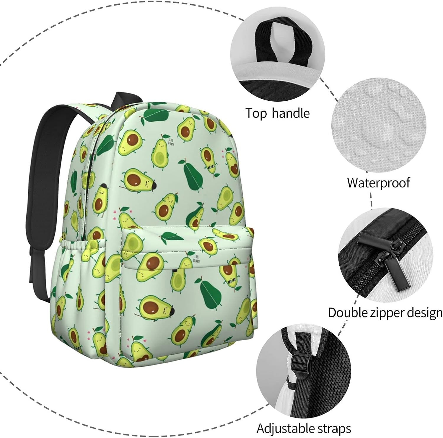 KiuLoam 17 inch Backpack Different Cute Avocados Laptop Backpack Shoulder Bag School Bookbag Casual Daypack - Image 5