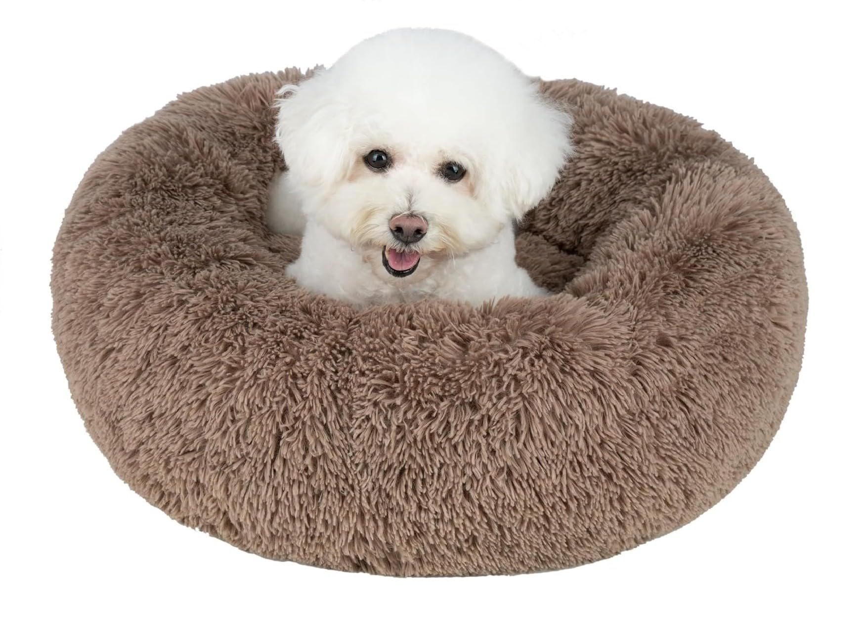 Best Pet Supplies Round Calming Dog Bed for Small, Medium &amp; Large Dogs, Plush Donut Cuddler Pet Bed w/Raised Rim for Head, Neck Support, Anti-Slip Bottom Washable Bed - Caramel, 24 x 24 x 7