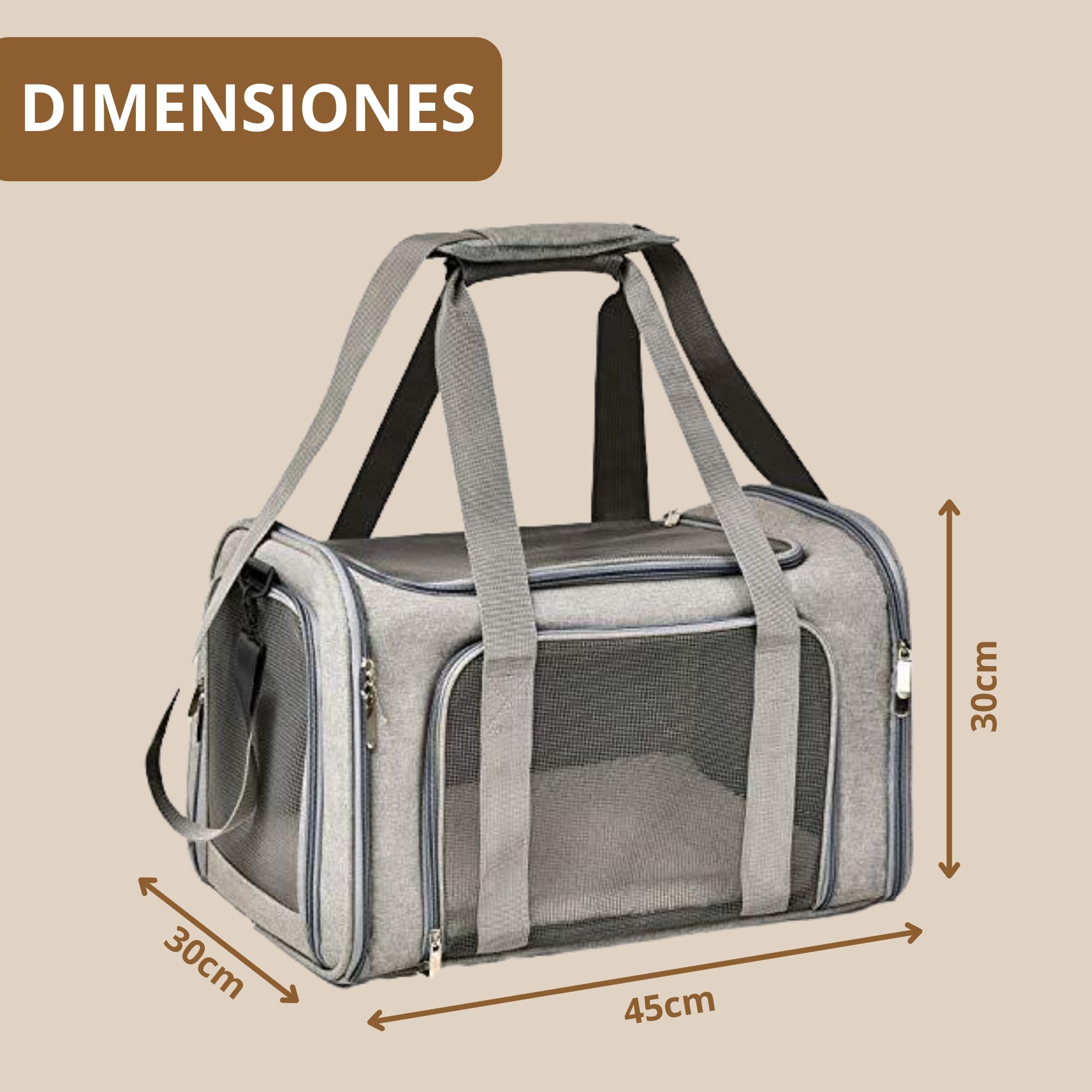 Transportín para Gato Apto para Avión – Bolsa Blanda y Plegable hasta 8 kg con Asa y Correa – Ideal para Viajes y Coche