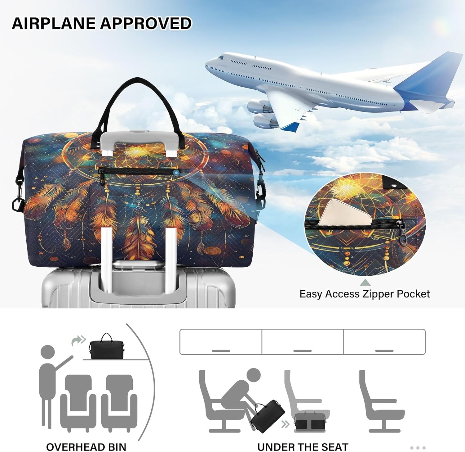 Mystical Dreamcatcher Travel Duffle Bag Gym Yoga Carry on Bags for Men Women Weekender Bag