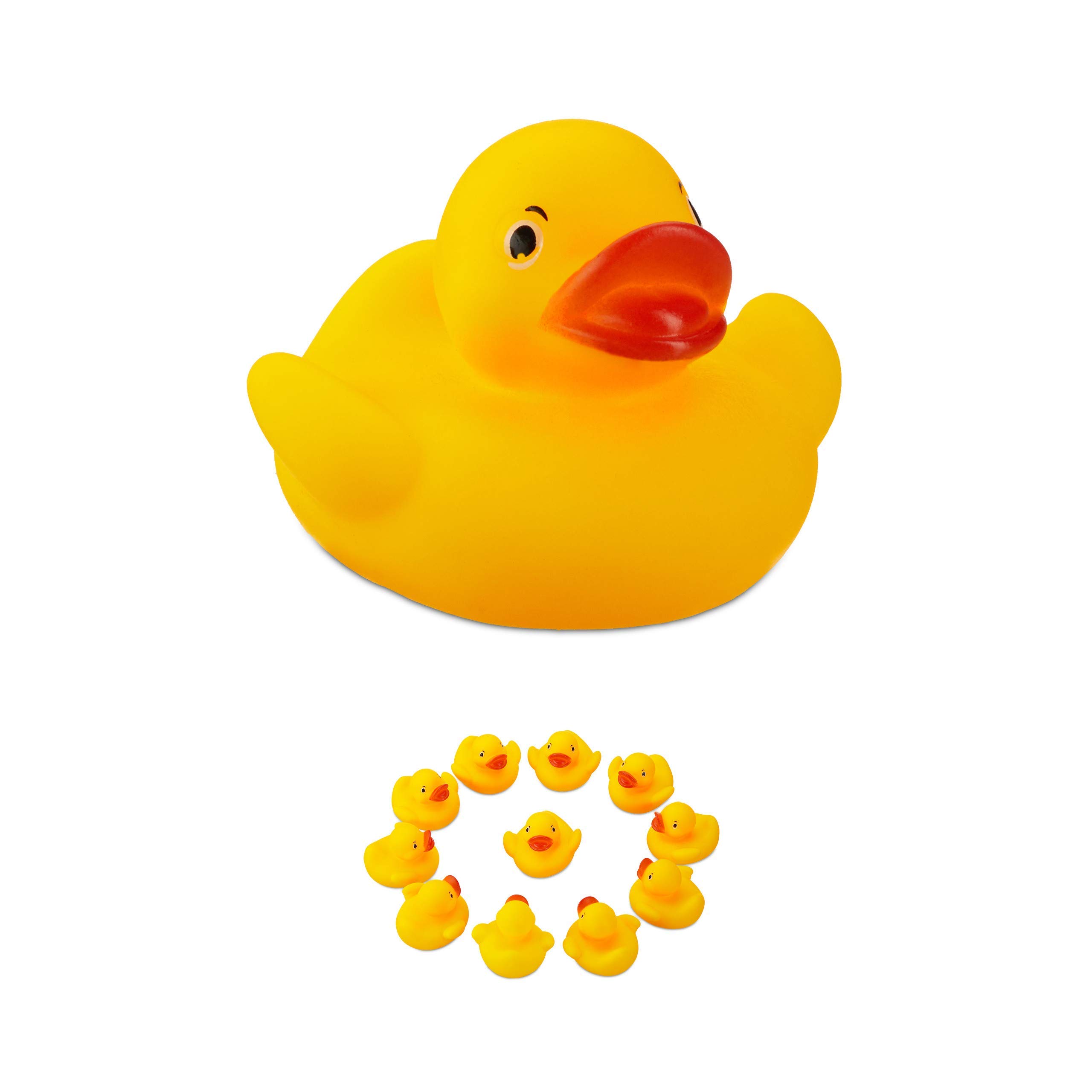Relaxdays 10024283, yellow bath duck, 5 cm, set of 12, classic squeaky duck for the bath, bath toy for young and old