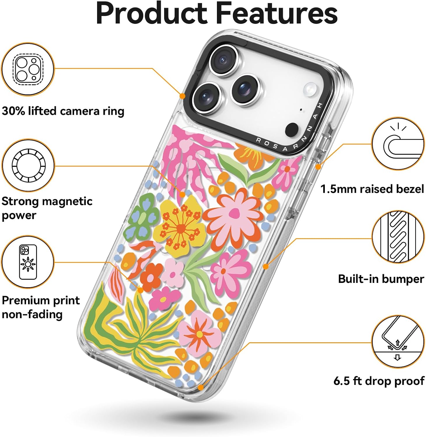 for iPhone 17 Pro Case Cute - Compatible with Magsafe - Durable Shockproof 6.6 ft Drop Impact Phone Case - Funny Passion Flower Design (6.3") Clear