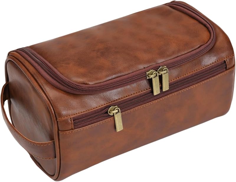 Necessaire de viagem Shcnlery em formato retangular, com zíper e compartimentos, marrom-avermelhada
