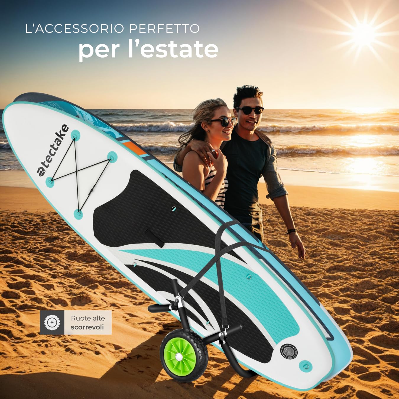 tectake® Carrello da Trasporto Tavola Surf, Carrello Pieghevole con Ruote Portatutto, Trolley Porta Tavola Surf, Kayak, Sup, Stand Up Paddle, Tavole Gonfiabili, In Alluminio con 2 Cinghie - Nero/Verde