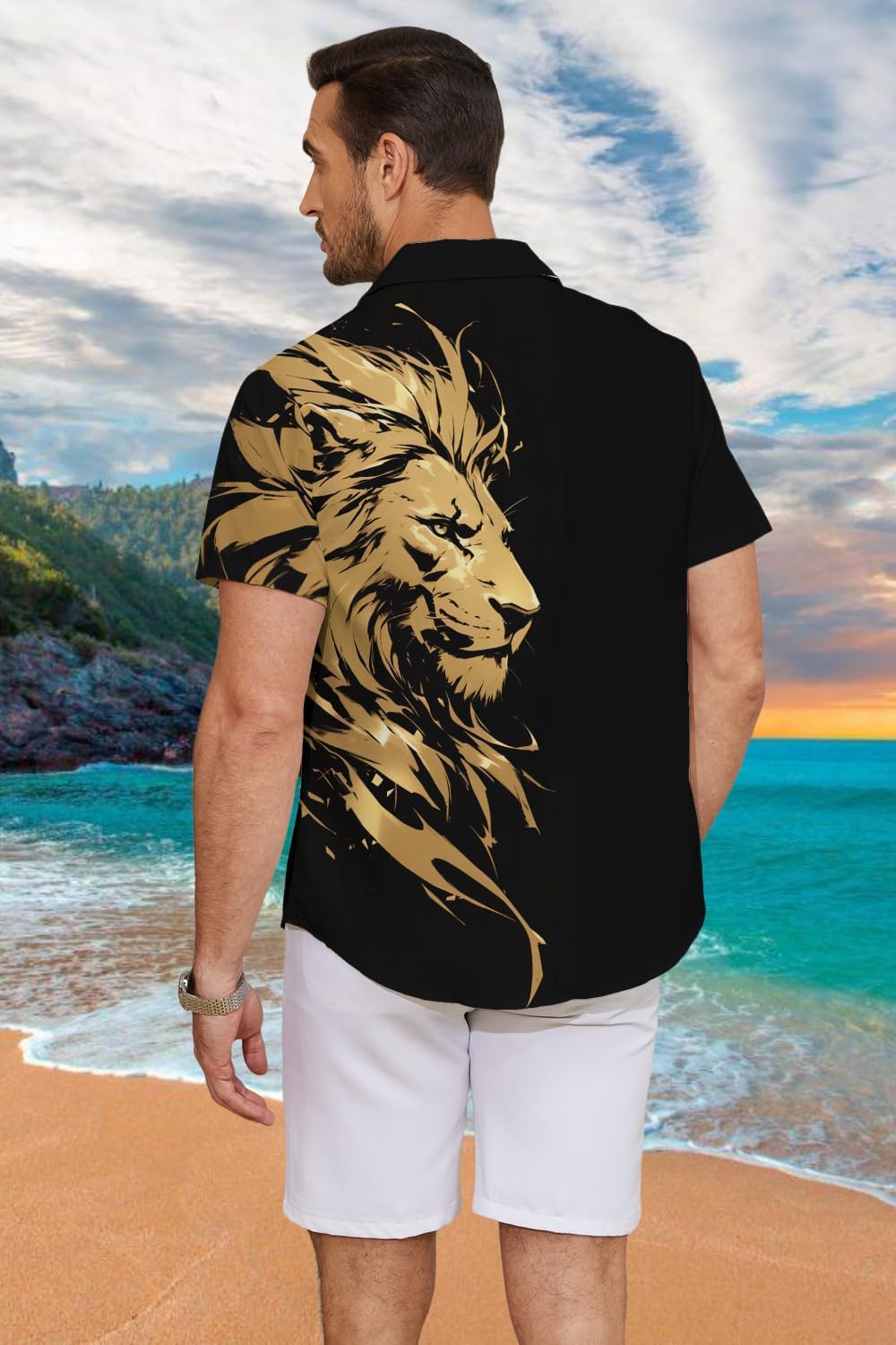 Hawaiian Shirt for Men Tropical Floral Button Down Shirt with Short Sleeve - Image 3