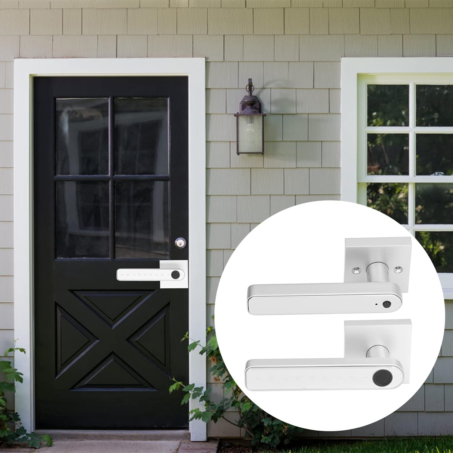 Generic Smart Fingerprint Handle Lock, Rechargeable Electronic Touchscreen Door Lock with 3 Unlocking Methods Fingerprint Password Key, for Home Office Apartment Garage Storage Room (Silver)