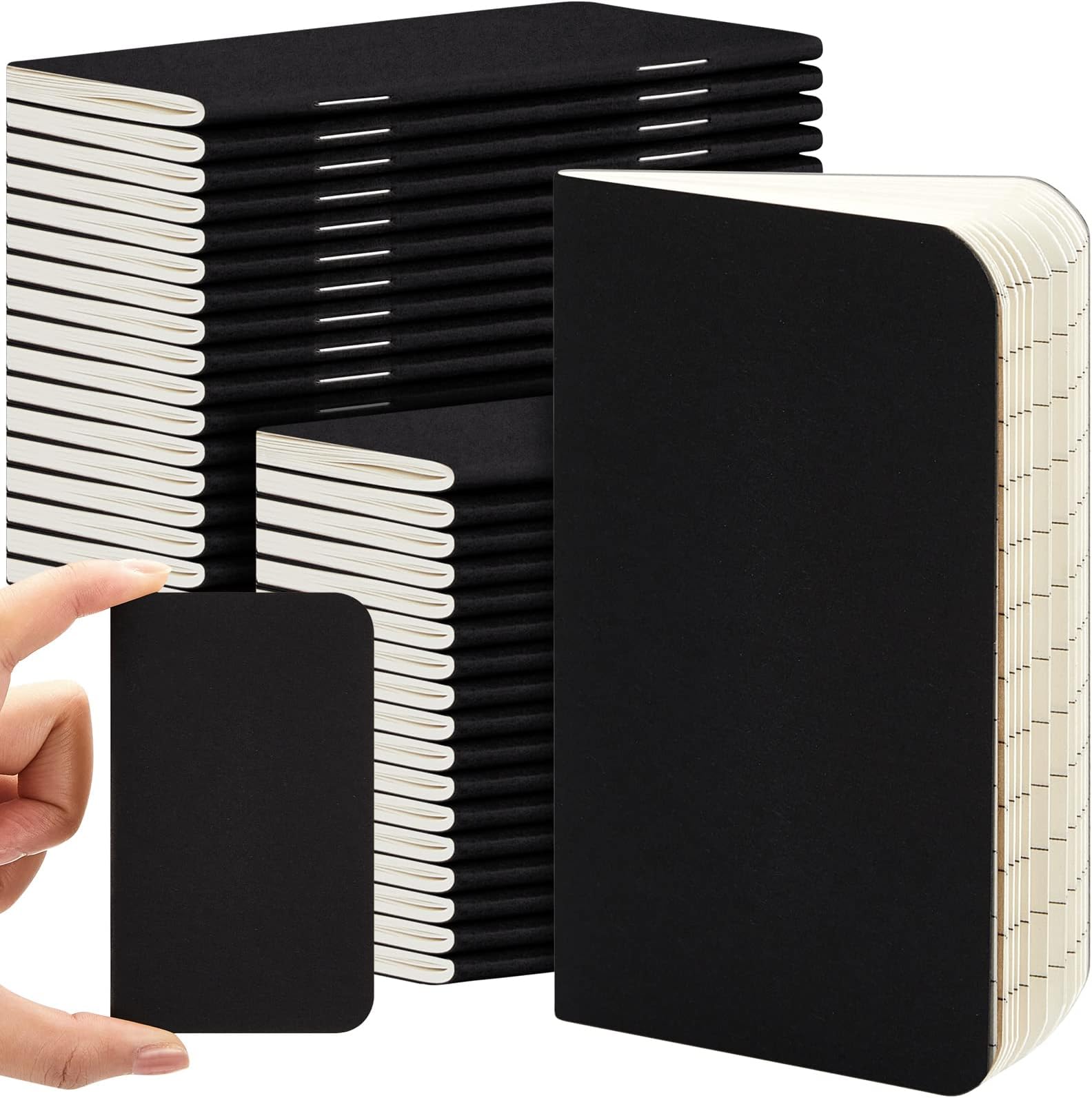 Outus36 Pcs Pocket Notebook Mini Journal 2.5" x 4" Kraft Paper Mini Notepad Bulk Softcover Pocket Notepad Memo Diary Subject Notebooks for Student Traveler School(Black, Blank Cover)