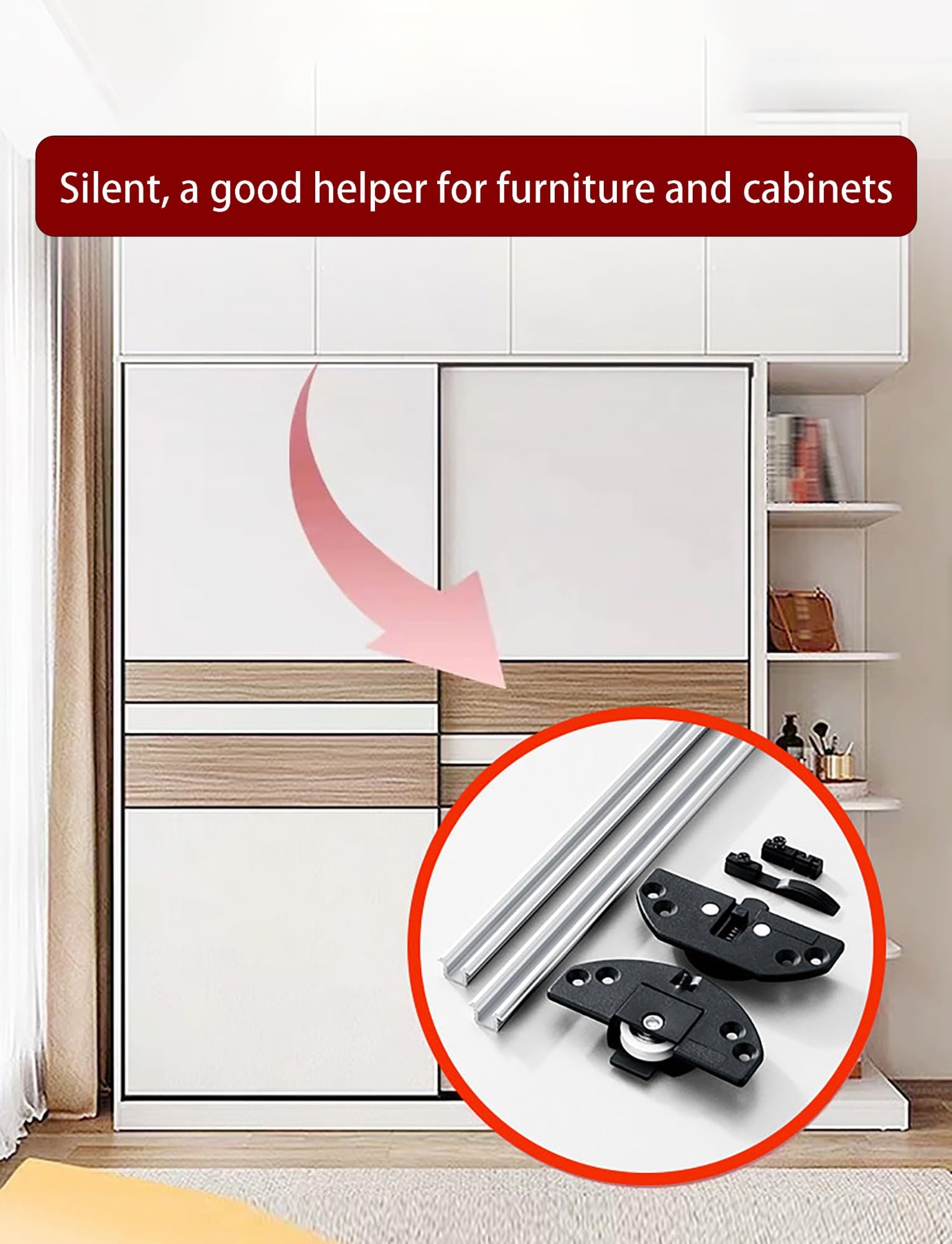 1 zestaw prowadnic do drzwi przesuwnych do szafy, obciążenie 20 kg, pasuje do drzwi drewnianych o średnicy 16–25 mm(Staggered Door,3.9ft)
