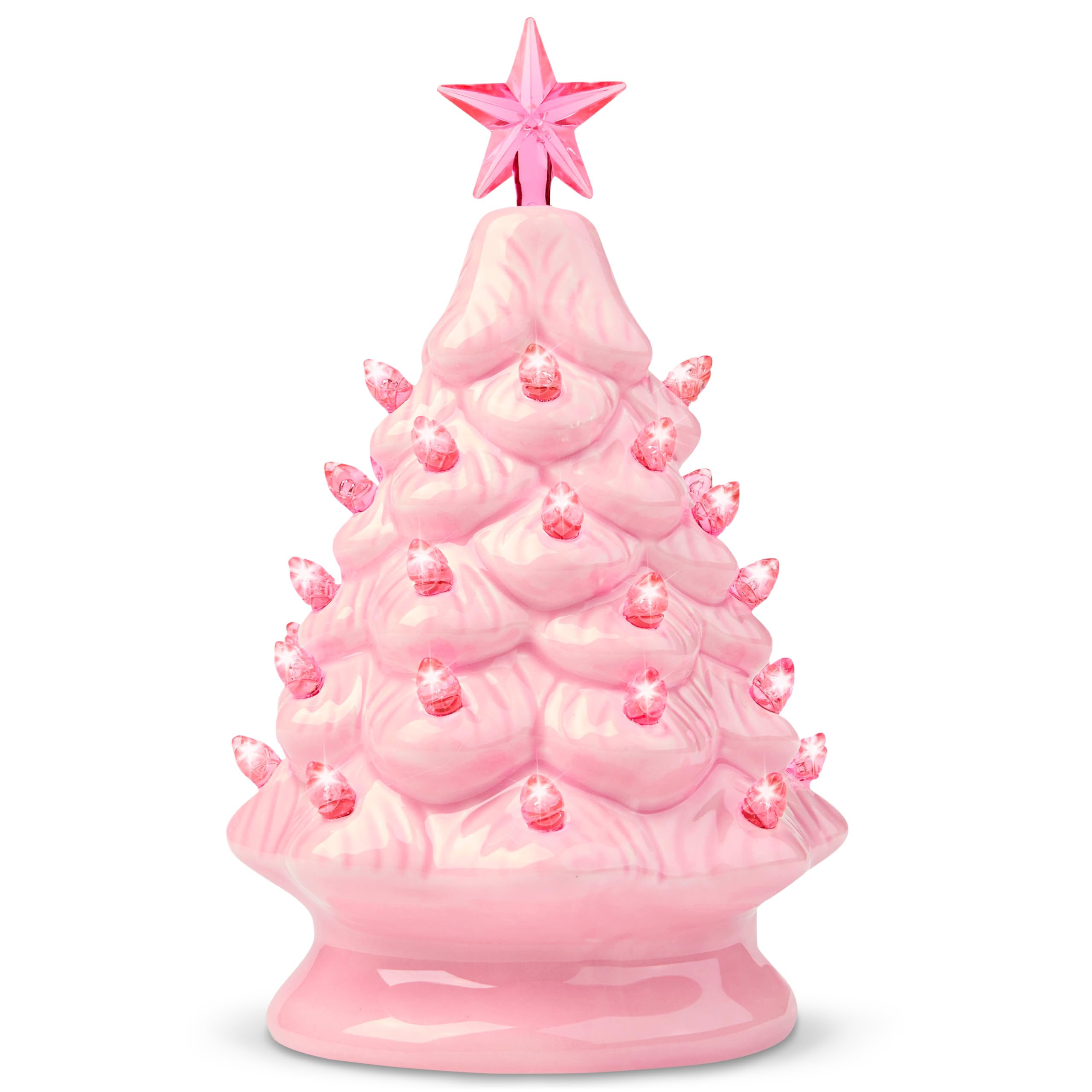 Joiedomi 2 stuks 7 inch keramische kerstboom met snoep en geschenkdoos ontwerp, mini prelit tafelblad kerstboom met extra blauwe top ster en lampen voor beste bureau decoratie