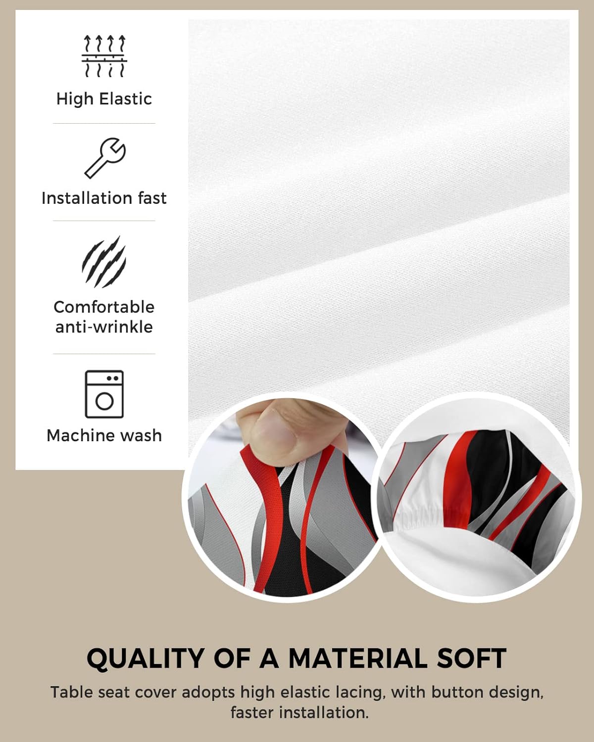 LiDU Red Black Seat Covers for Dining Room Chairs Set of 4, Grey Red Moire Geometric Chair Slipcovers Protector, Modern Abstract Art Stretch Chair Covers Removable Cushion Cover for Kitchen Office