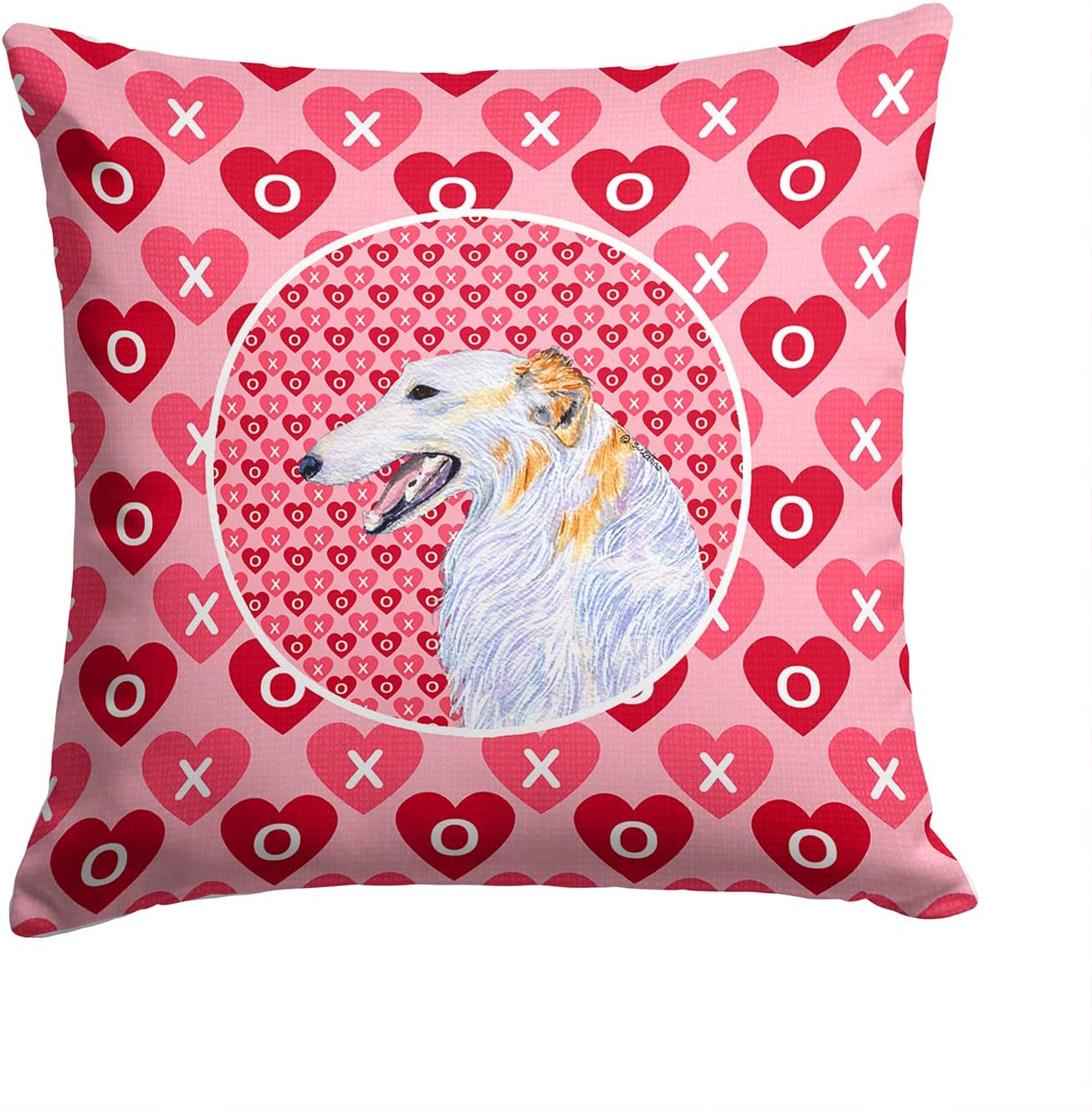 Caroline's Treasures SS4475PW1414 Borzoi Hearts Love and Valentine's Day Portrait Fabric Decorative Pillow Machine Washable, Indoor Outdoor Decorative Pillow for Couch, Bed or Patio, 14Hx14W