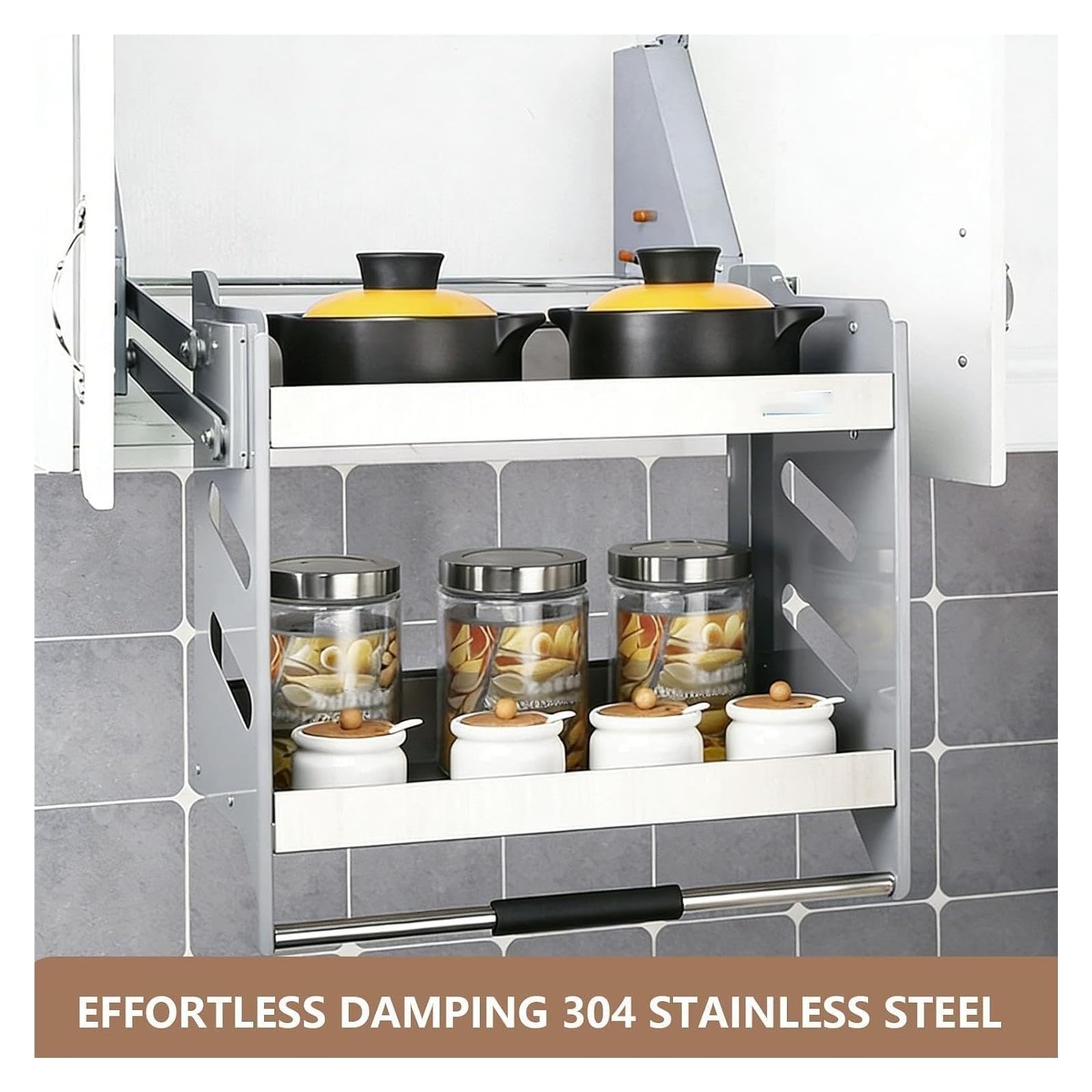 2-stufiges Herunterziehbares Schrank-Organizer-Küchenregal Aus Edelstahl 304 Mit Einer Tragfähigkeit Von 15 Kg. Großer Stauraum Ist For Küchen Geeignet(86x27x52cm)