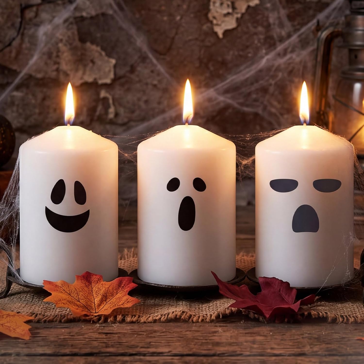 Conelist 3 Pcs Halloween Pillar Candle Set 3 x 4 Creepy Soy Wax Candles Long Lasting Burning Black White Gothic Candlestick for Halloween Spooky Decor Party Favors Gifts(Ghost's Expression)