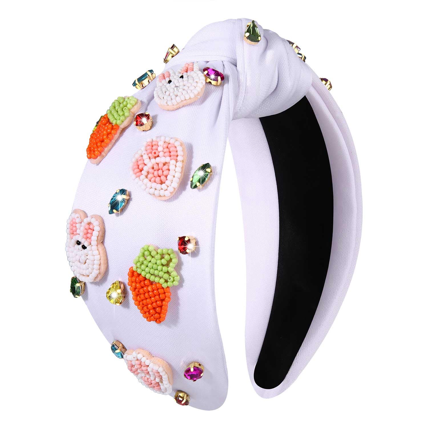 Easter Headbands for Women Colorful Easter Egg Carrot Bunny Headband Embellished Crystal Rhinestone Wide Top Knot Headband Easter Outfits Accessories Spring Holiday Headwear Gifts (Carrot&Bunny A)