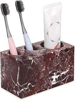 Natural Marble Toothbrush Holder 6 Slots, Large Bathroom Organizer Countertop, Stone Toothbrush and Toothpaste Stand with Non-Slip Silicone Pads(Rosso Lepanto)