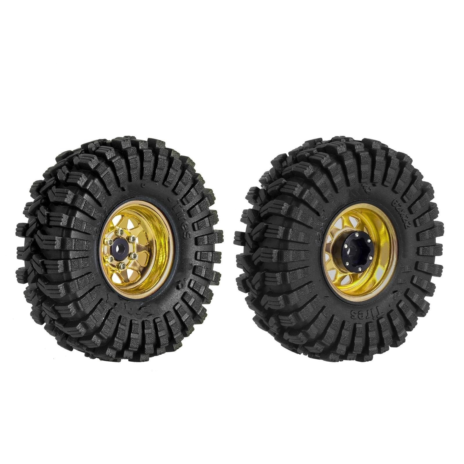 Neumáticos RC para Axial para SCX24 FMS FCX24 TRX4M 1/18 1/24 RC Crawler Car -3,78 Mm Offset 1,0 "Beadlock Llantas Juego De Neumáticos Neumático Goma(Yellow)