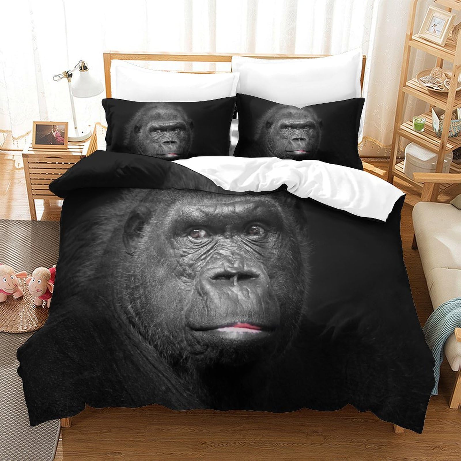P1S9U7W5Y Wildlife 3D Printed Gorilla Duvet Cover Set 3pcs Microfiber Animal Bedding Set Single