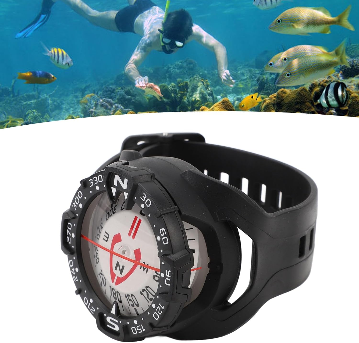 Diving Wrist Compass, Accurate Scuba Dive Compass with Adjustable Strap, High Visibility Underwater Navigation, Depth 70m Rating for Sailing, Hiking, Survival Emergency