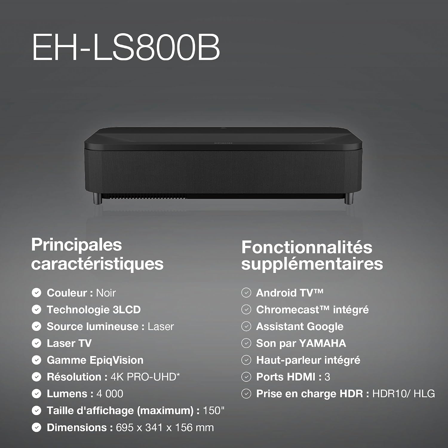 Tableau de commandes et interfaces Android TV sur le projecteur Epson