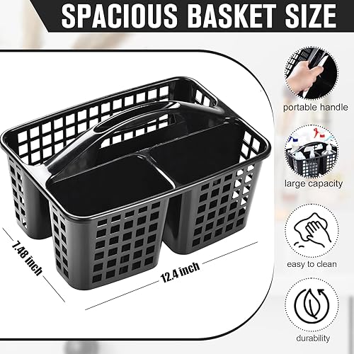 Miniatura 2 de Haundry Cesta de ducha de plástico con 3 compartimentos, organizador portátil de almacenamiento de suministros de limpieza dividido con asa (negro)