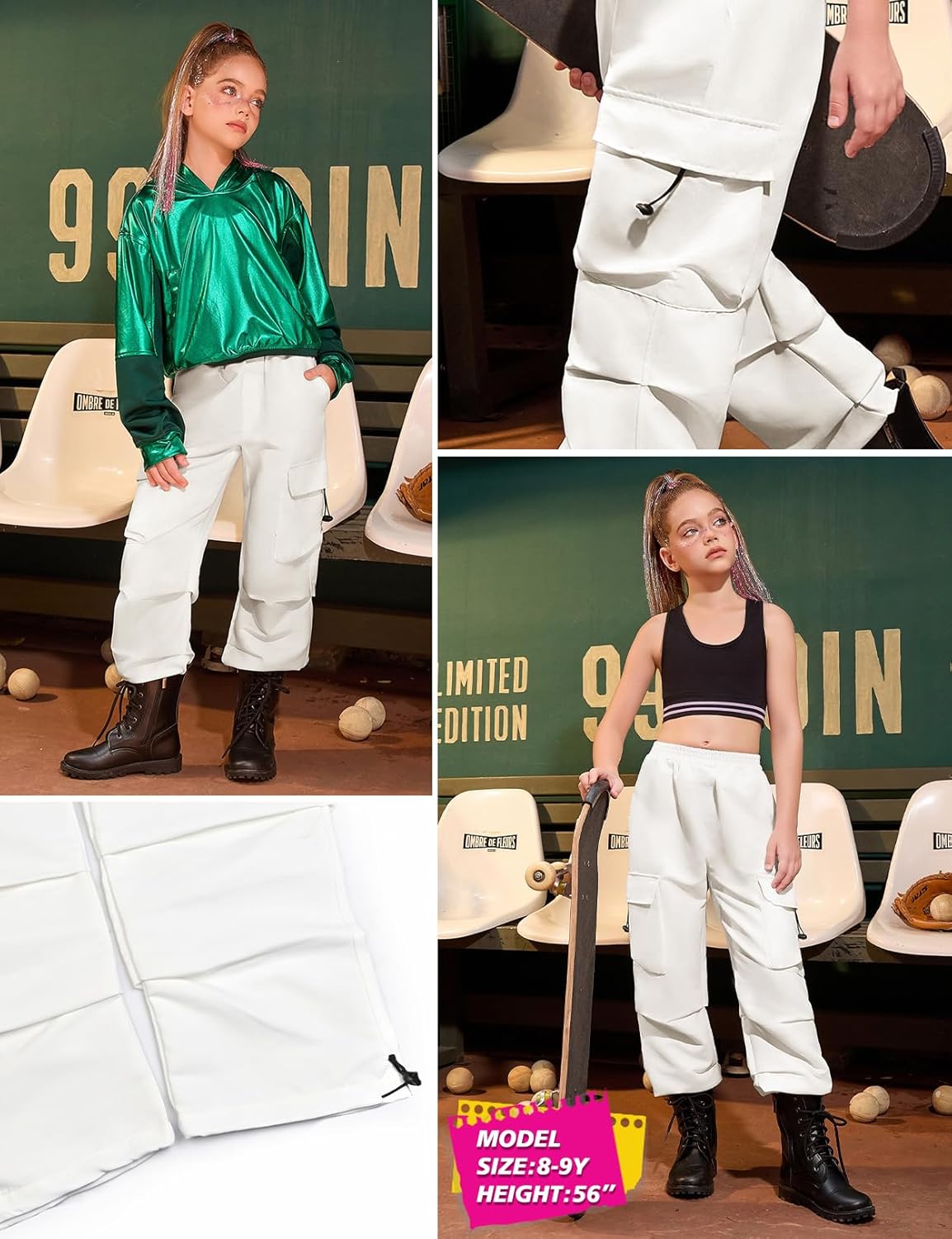 Jxstar Girls Metallic Cargo Pants Stretchy High Waist Hip Hop Dance Pants Shiny Jazz Street Joggers for Kids - Image 5