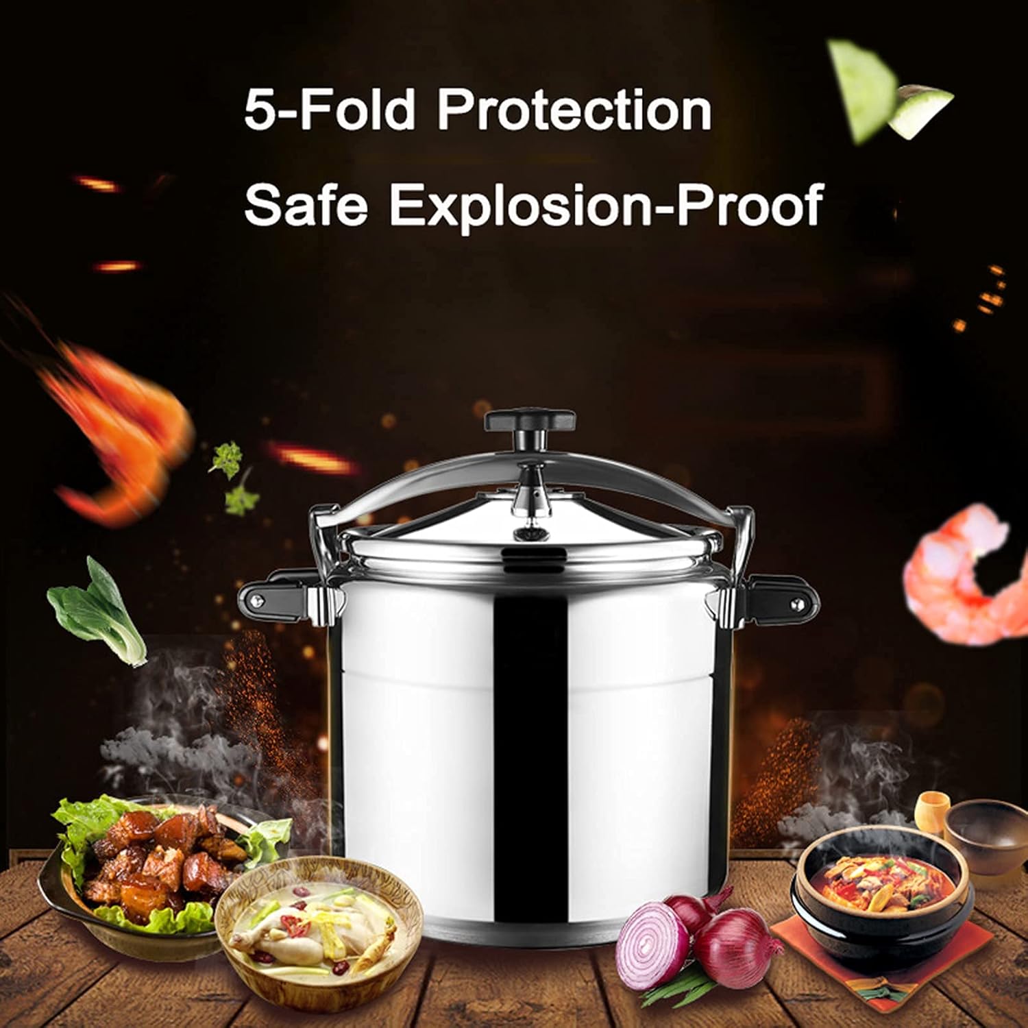 Stainless Steel Pressure Cooker for Induction Gas,Large Capacity Commercial Explosion-Proof High Pressure Cooking Pot Suitable for Restaurant Hotel,Silver-40L