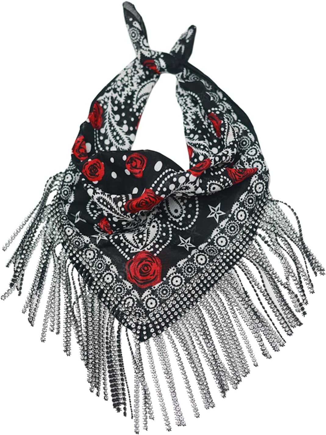 Greenery-GRE Rhinestone Fringe Bandana for Women Western Cowgirl Bachelorette Neck Scarf Neckerchief Headwrap Kerchief Disco