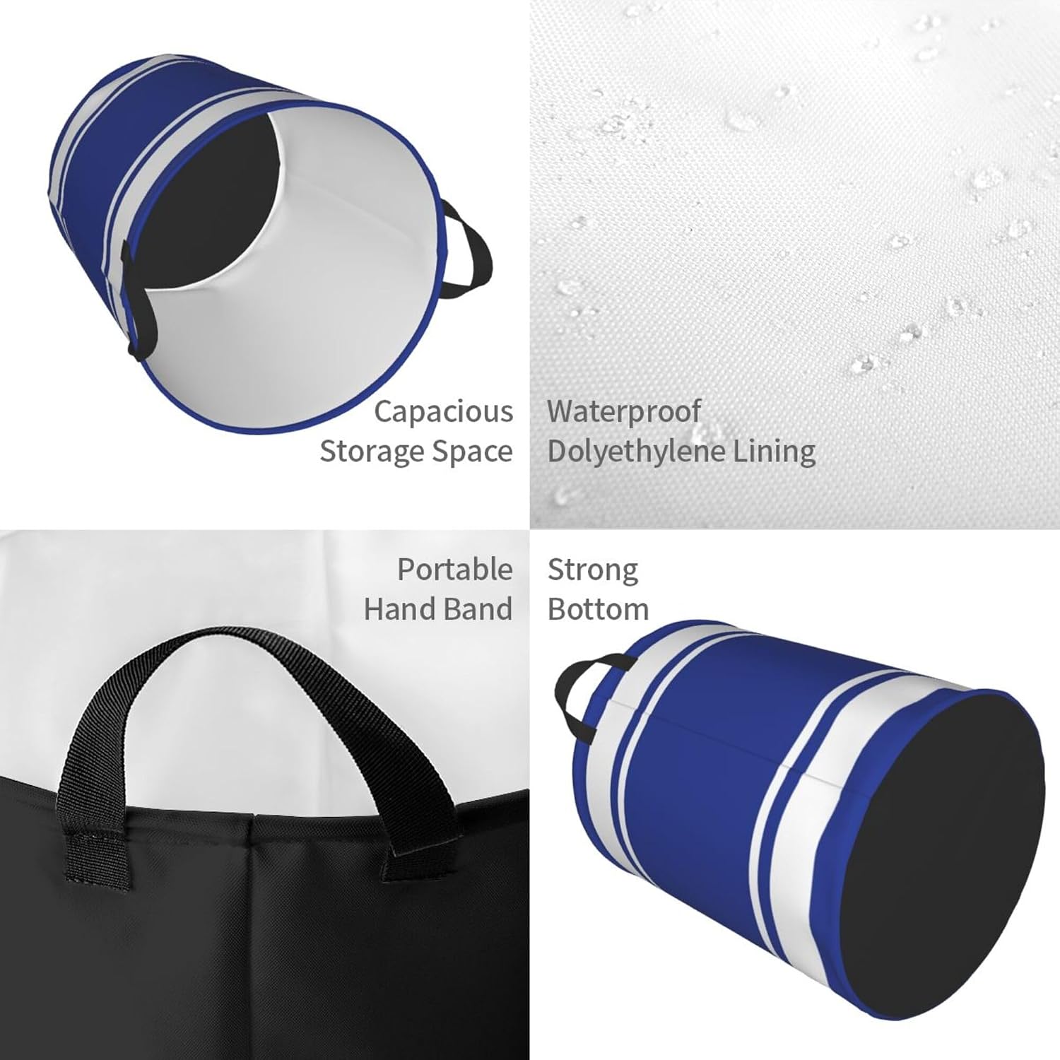 Large Laundry Hampers, Royal Blue Nautical Stripes Collapsible Laundry Basket Waterproof Dirty Clothes Storage Bag Organizer Containers for College Dorms