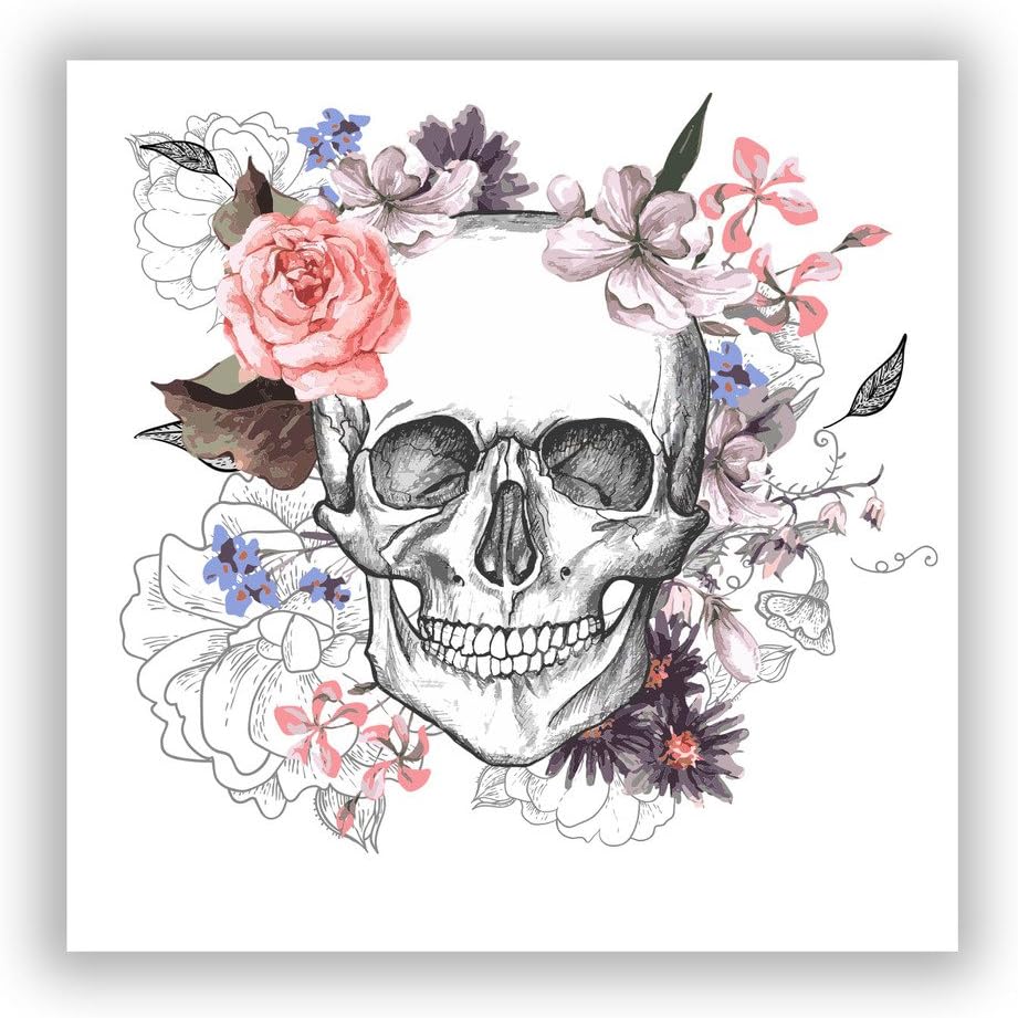 2 x 30cm/300mm Skull with Flowers Vinyl Stickers Scary Horror Halloween Creepy #7685