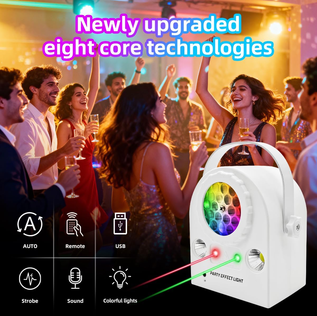 Disco Ball Party Lights, Stage Light DJ Party Atmosphere with Sound Activation, Remote Control, Strobe Light for Indoor/Outdoor Christmas Halloween Birthday Party Bar KTV DJ Decor