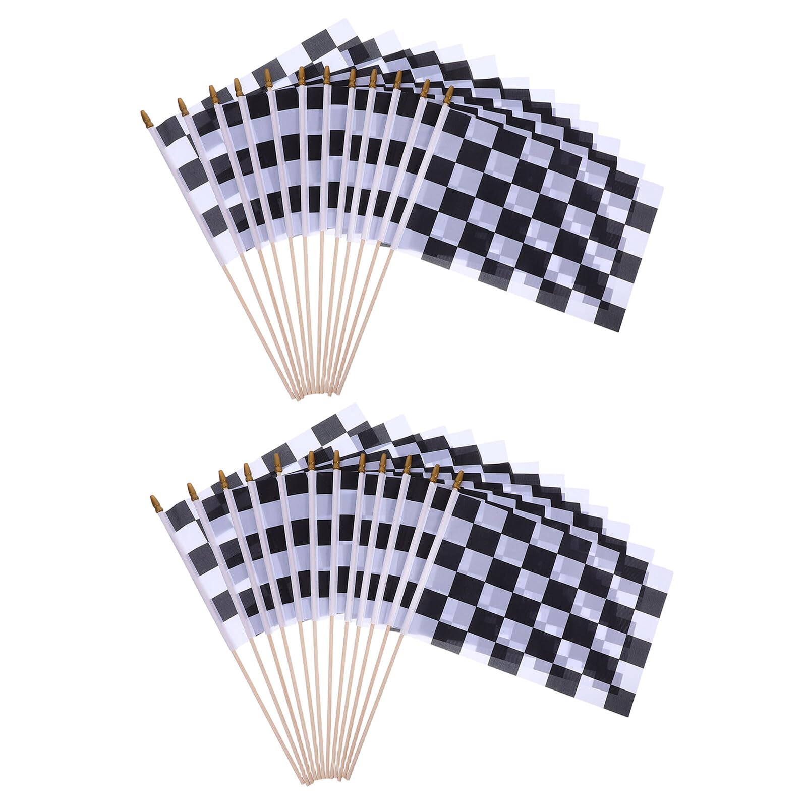Drapeaux de course noir et blanc 14x21 cm avec bâton bois pour sport