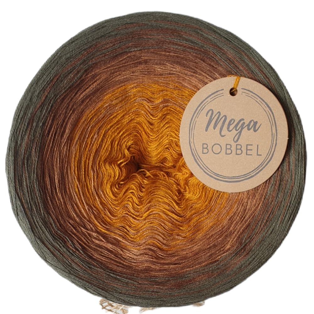 MegaBobbel*Waldgeflüster*A289* (Außenfarbe: Khaki) Farbverlaufsgarn - Lace Garn Bobbel Wolle zum Häkeln & Stricken - 50% Baumwolle/50% Polyacryl (4 fädig, 2000m)