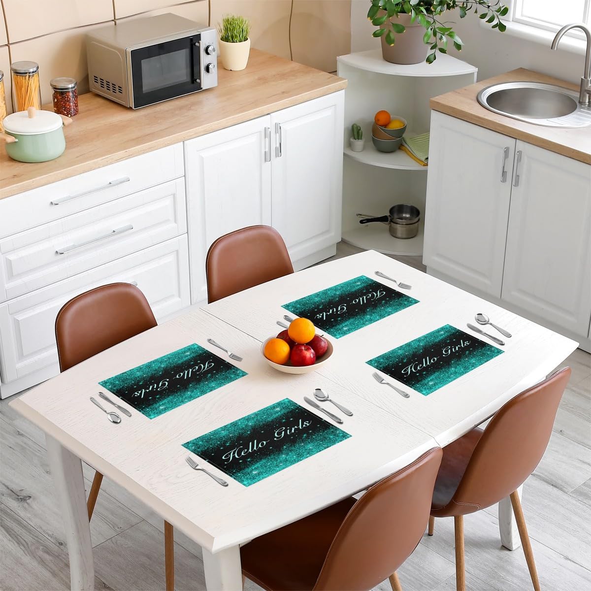 Glitter Table Place Mats Set of 4 45X30cm Pastel Placemats Decor Stylish Green Black Placemat Kitchen Dining Table Decor Indoor Outdoor Silver Shiny - Image 3