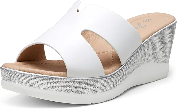 Jeossy Women's Platform Wedge Sandals Slip On 825 Peep Toe High Heel Sandals