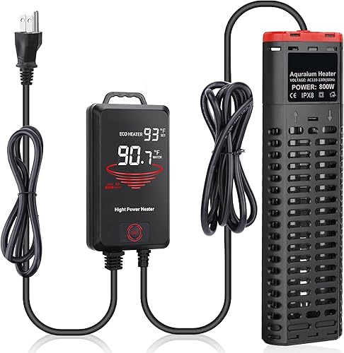 Calentador de acuario de 800 W sumergible para pecera con tubos de cuarzo dobles y controlador de temperatura de pantalla LED para 80-220 galones,