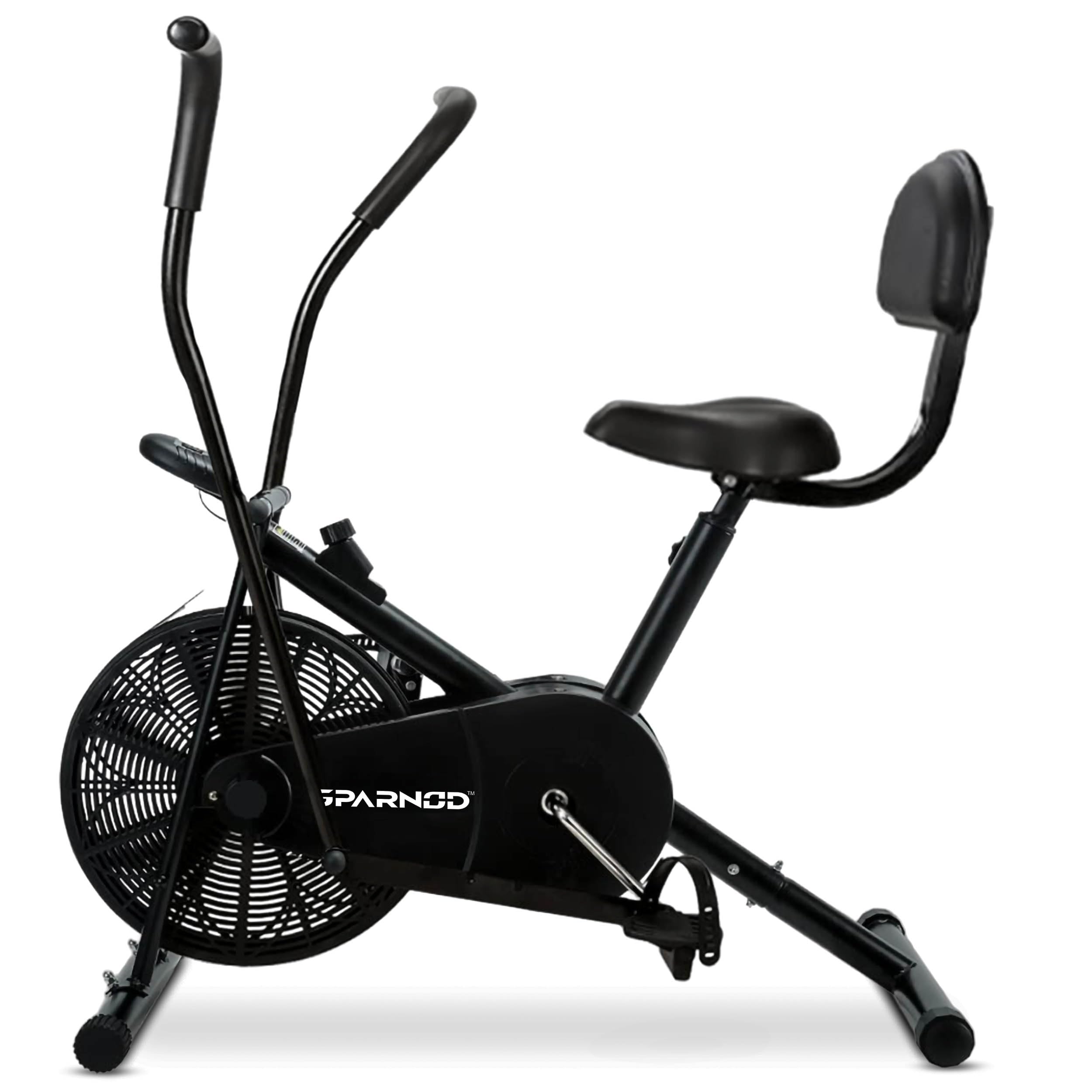 SPARNOD FITNESS SAB-05 Upright Air Bike Exercise Cycle for Home Gym - Dual Action for Full Body Workout - Adjustable Resistance, Height Adjustable seat with Back Rest