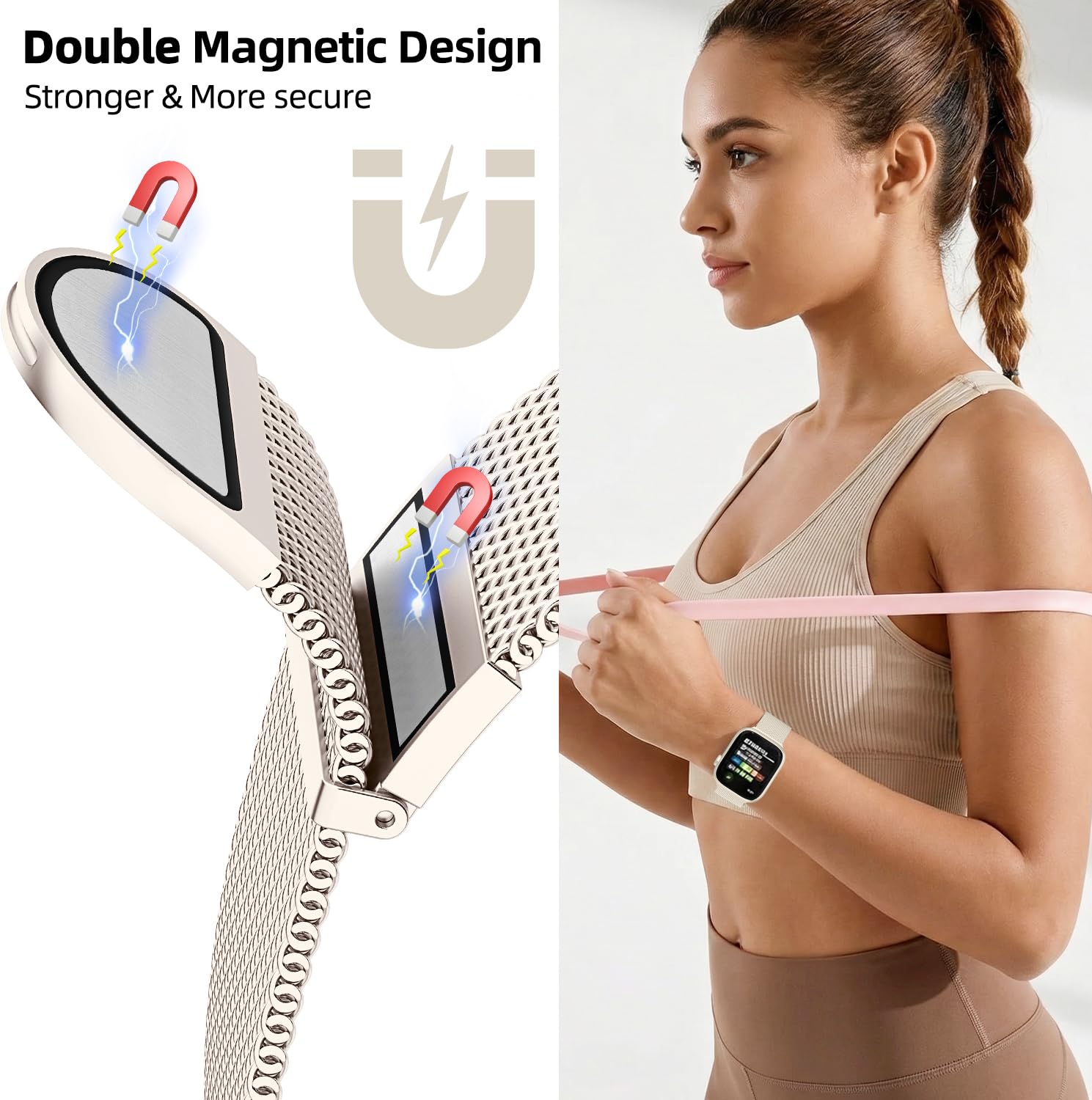 Higgs Strap Compatible with Apple Watch Straps 42mm 46mm 45mm 44mm 41mm 40mm 38mm 49mm for Women Men, Dual Magnetic Adjustable Metal Band for iWatch Series 11 10 9 8 7 6 5 4 SE Ultra 3 2 1 — view 2