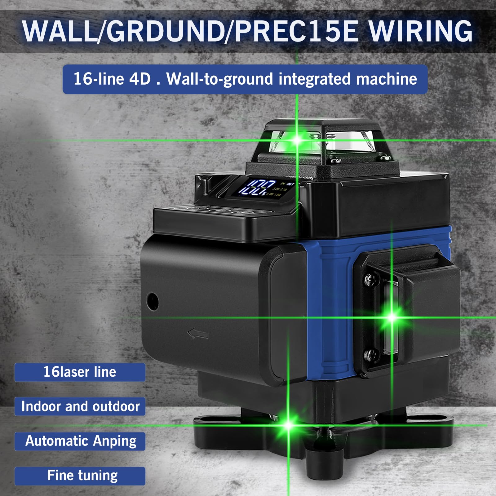 Livella Laser 4D 16 Linee Con Treppiede - Autolivellante, IP54, Batteria 2400mAh, Per Interni Ed Esterni